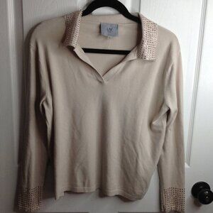NWOT LIV Milano "L" Beige Embellished, Rhinestones Sweater, Glam, Fashionista